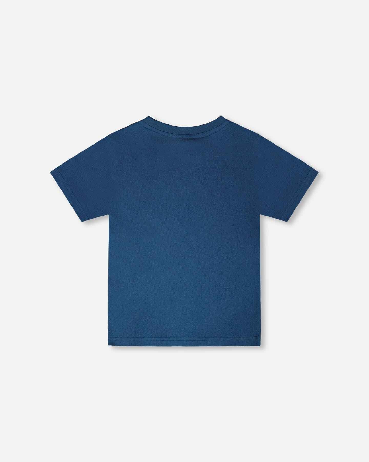 Organic Cotton Jersey T-Shirt With Print Dark Blue
