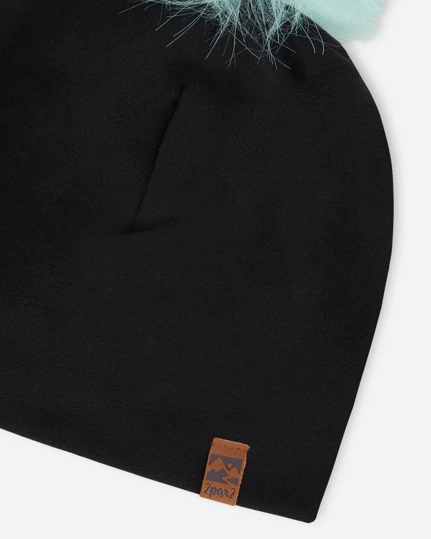 Stretch Jersey Hat Black With Pompom