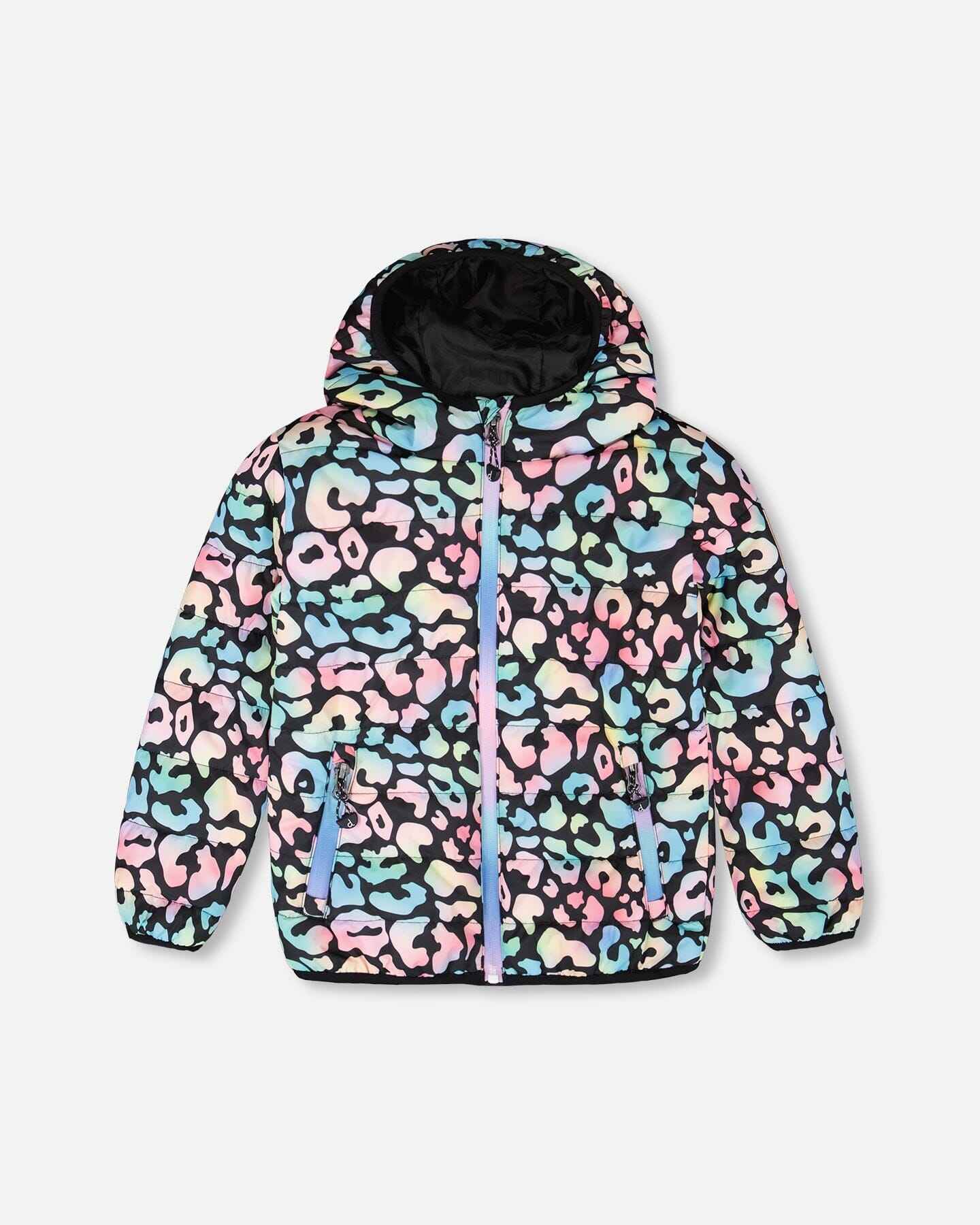 Quilted Mid-Season Jacket Black Animal Print
