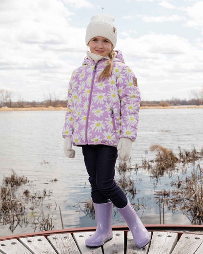 Quilted Mid-Season Jacket Purple Daisy Print