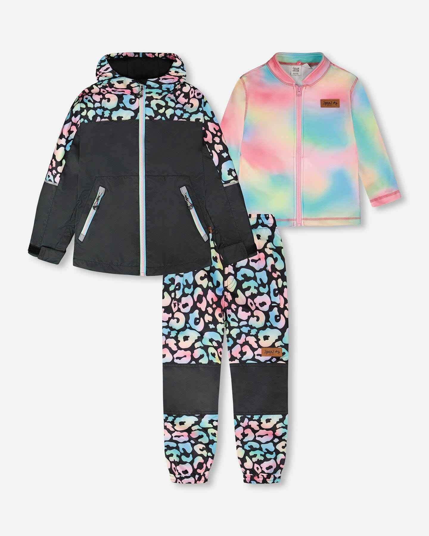 3-In-1 Two-Piece Mid-Season Outerwear Set Black Animal Print - Multicolored Inner Jacket