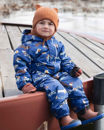 Baby Mid-Season One-Piece Outerwear With Hat Blue Dog Print