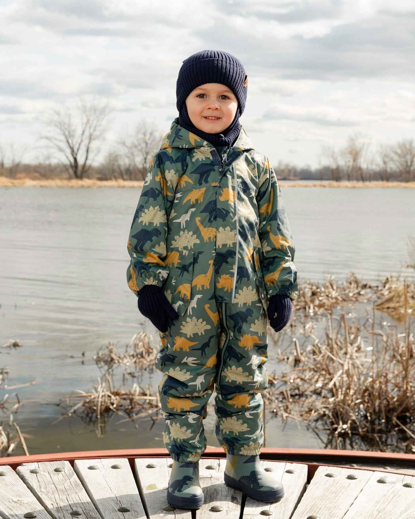 Rain Boots In Natural Rubber Green Dinosaur Print