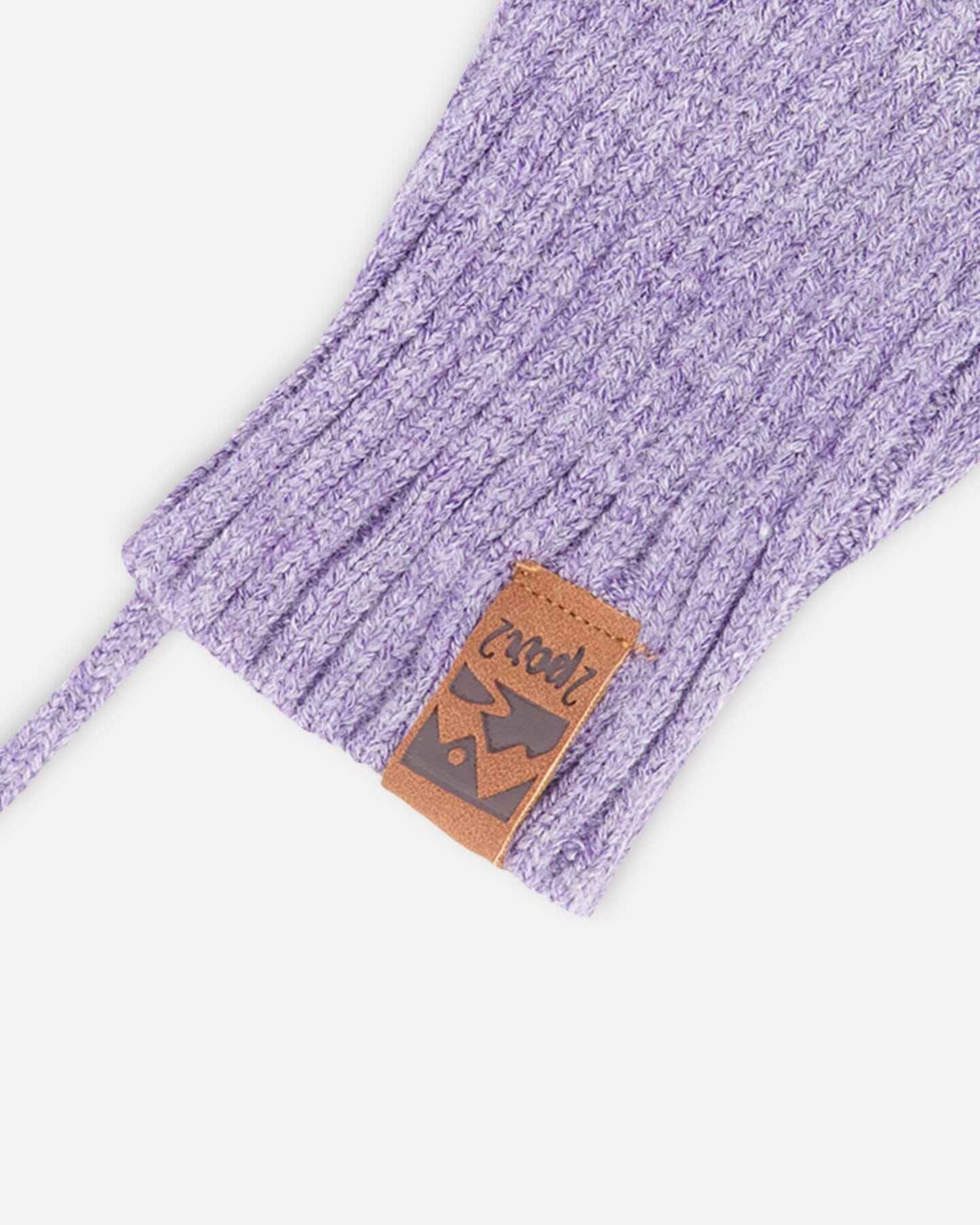 Baby Knit Mittens With Cord Lavender