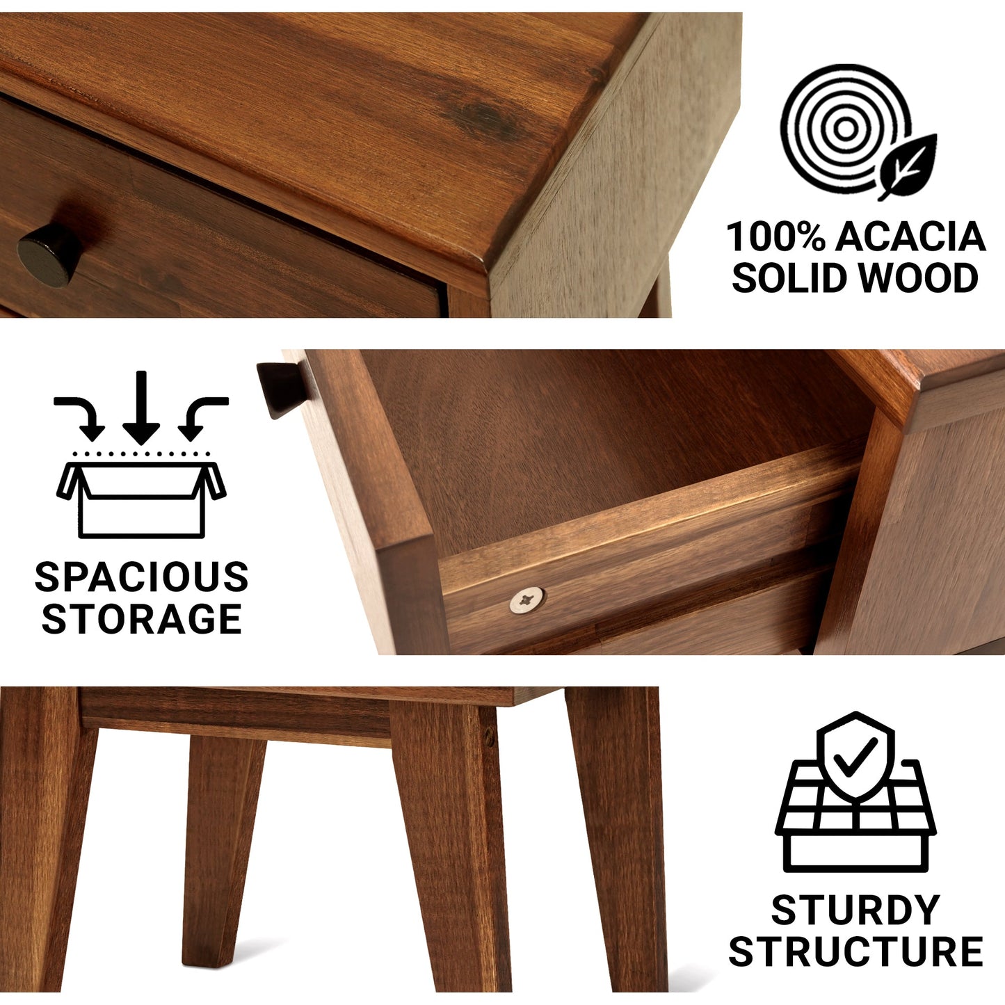 Sofia 1-Drawer Solid Wood Nightstand