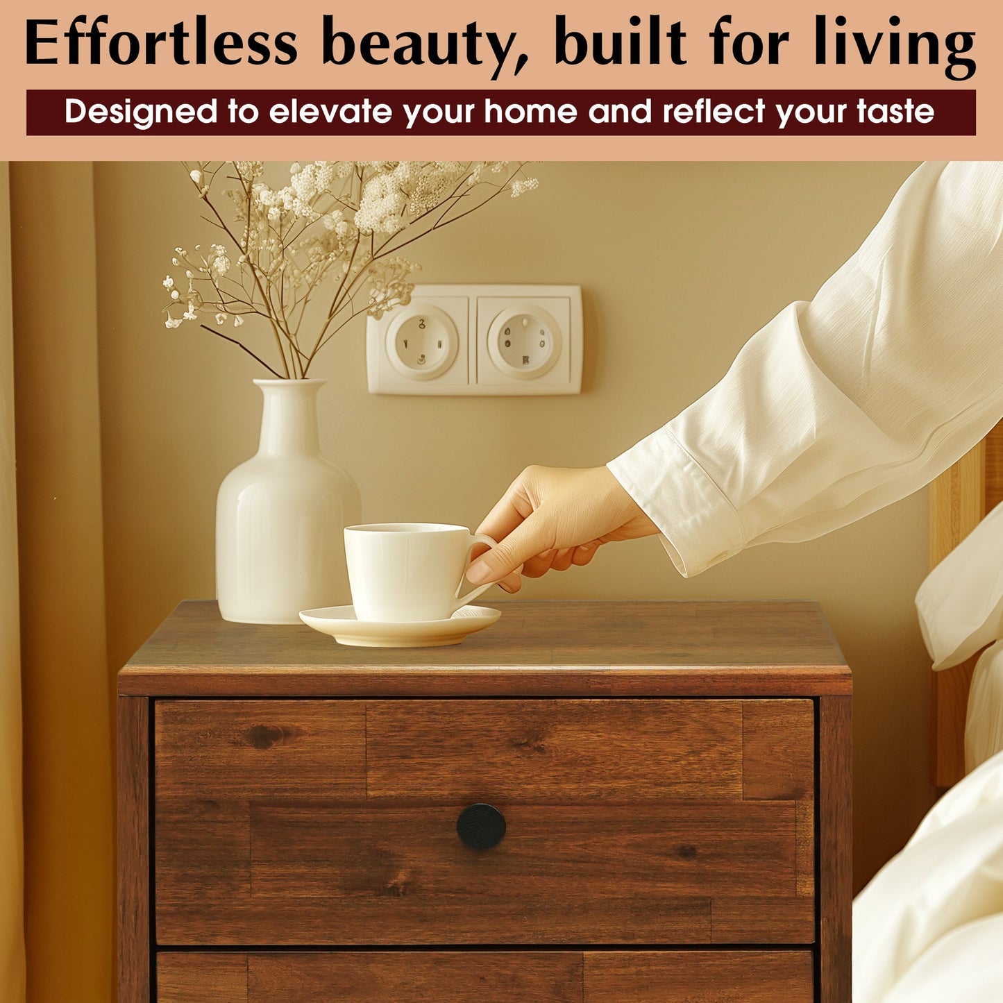 Silvia 2-Drawer Solid Wood Nightstand