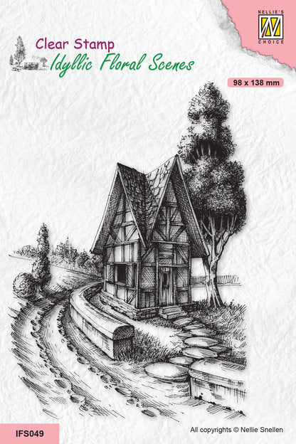 Nellie's Choice Clear Stamp Idyllic Floral Scene - Country Road With House