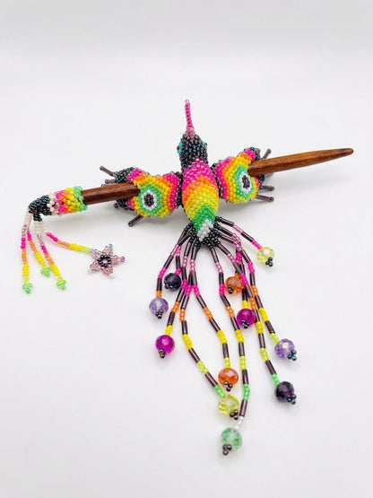 Dark purple Hummingbird Beaded Hair Stick