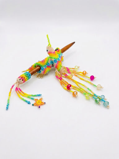 Beige Hummingbird Beaded Hair Stick