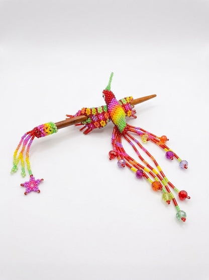 Red & Black Hummingbird Beaded Hair Stick