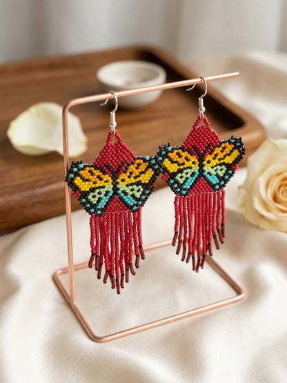 Red Beaded Dancing Wing Earrings