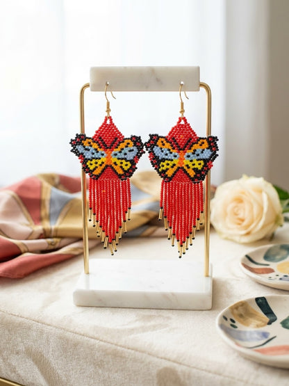 Red Beaded Dancing Wing Earrings