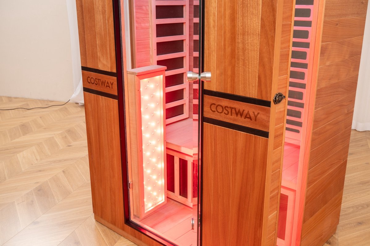 PREORDER NOVEMBER 2026-Costway 2-Person Dual Therapy Full Spectrum Infrared Sauna with Red Light Panel, WiFi App Control, Chromotherapy & Bluetooth – Okoume Wood- Fully Loaded Indoor Spa