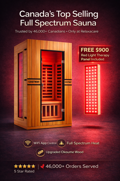 PREORDER NOVEMBER 2026-Costway 2-Person Dual Therapy Full Spectrum Infrared Sauna with Red Light Panel, WiFi App Control, Chromotherapy & Bluetooth – Okoume Wood- Fully Loaded Indoor Spa