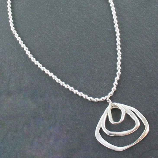 Silver Ball Necklace With Triple Ring Pendant In Silver Plate