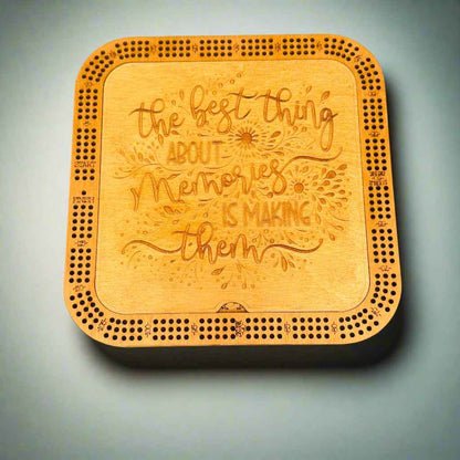 10" Square Wooden Cribbage Board with Storage – Engraved Keepsake Game Set