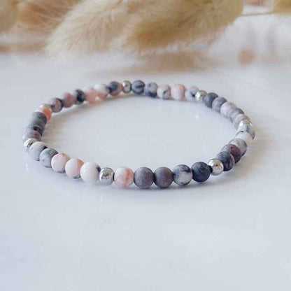 PINKY | Bracelet en jaspe zébrée rose et acier inoxydable