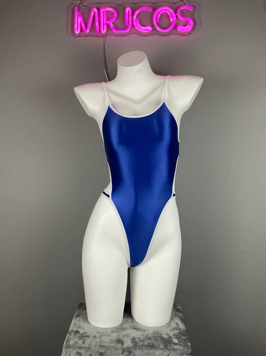 Women's High-Cut One-Piece Satin Spandex BodySuit Swimsuit with Side Cutouts