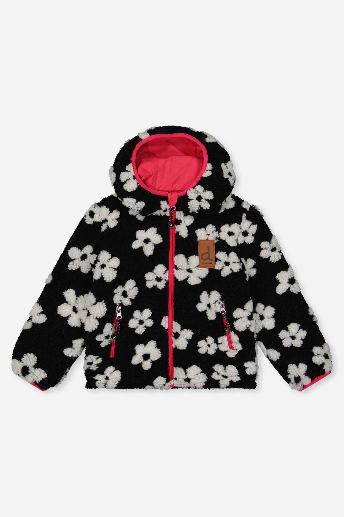 Reversible Mid-Season Jacket Pink And Black Printed Flowers