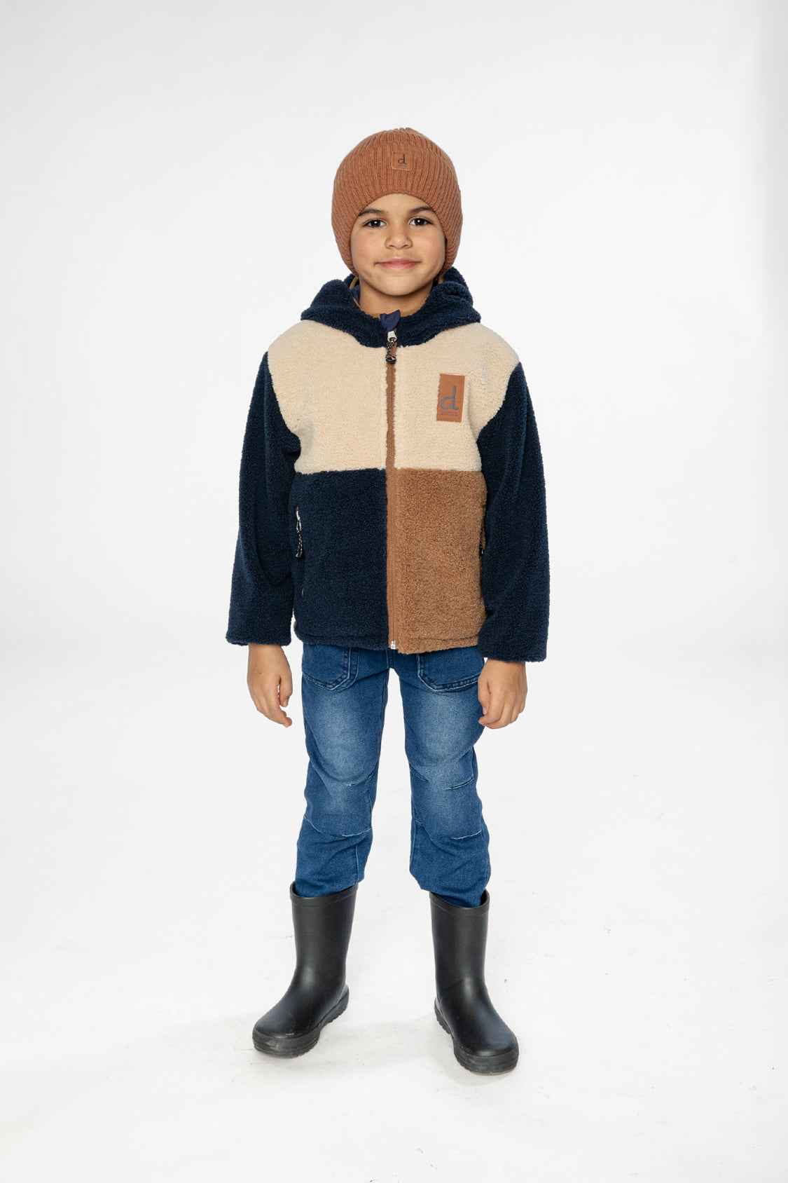 Reversible Mid-Season Jacket Dark Blue, Beige And Brown