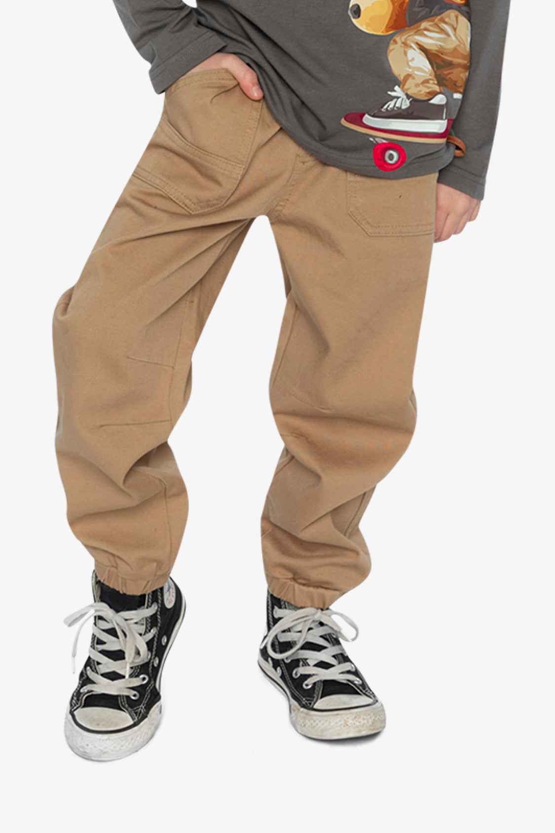 Stretch Canvas Jogger Pants Beige