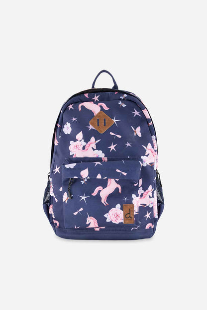 Kids Backpack Navy Unicorn Print