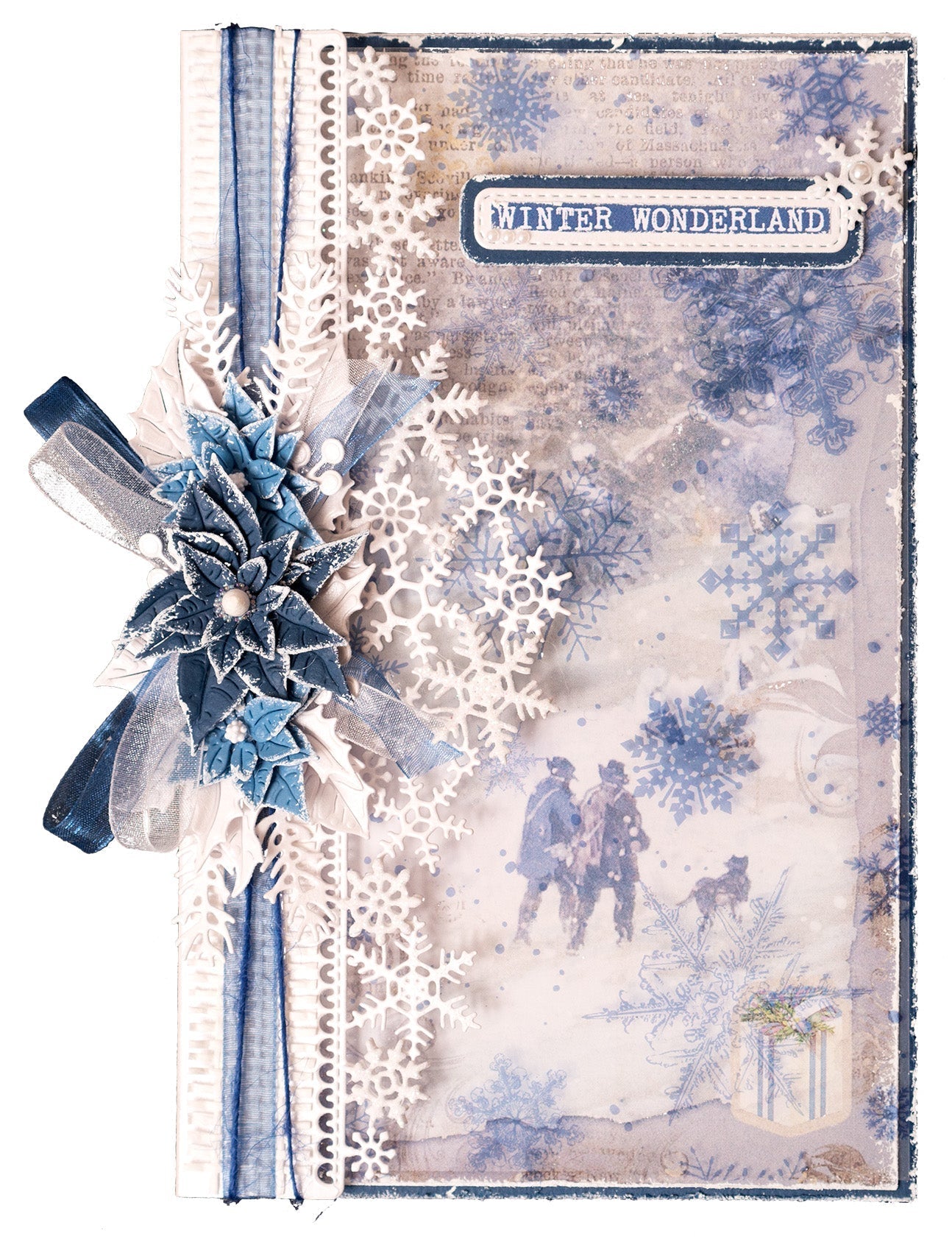 JMA Ribbon Blue Organza & Hemp Vintage Christmas 63x60x105mm 4 PC nr.03