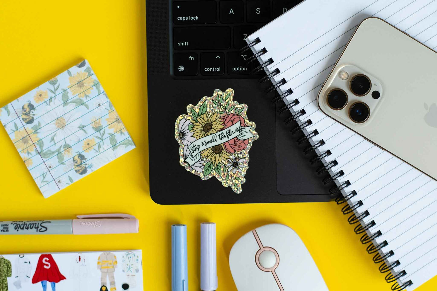 Stop & Smell The Flowers Glitter Sticker
