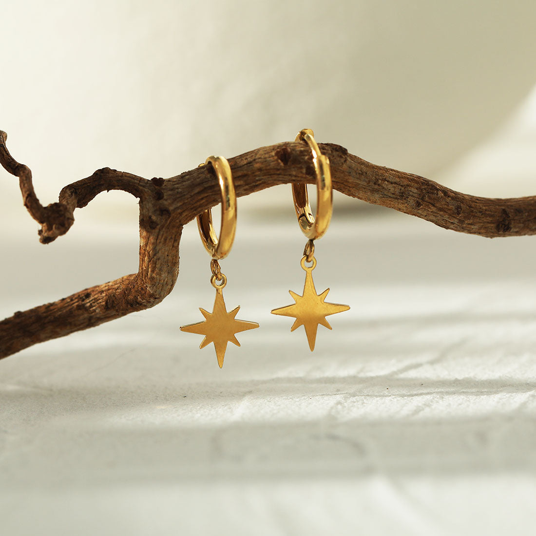KAYLIN Gold: Mini Hoops with Star Charm Earrings