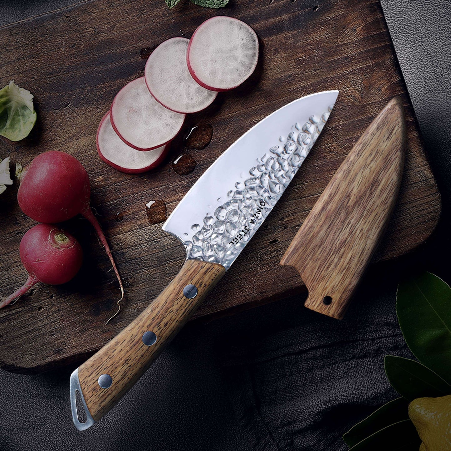 SHINOBI | Kochmesser 12,7 cm AUS8 Hammerschlagklinge mit Holzgriff