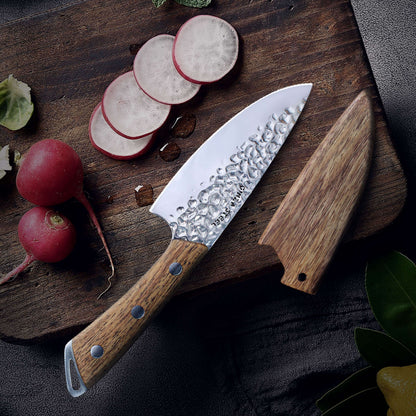SHINOBI | Kochmesser 12,7 cm AUS8 Hammerschlagklinge mit Holzgriff