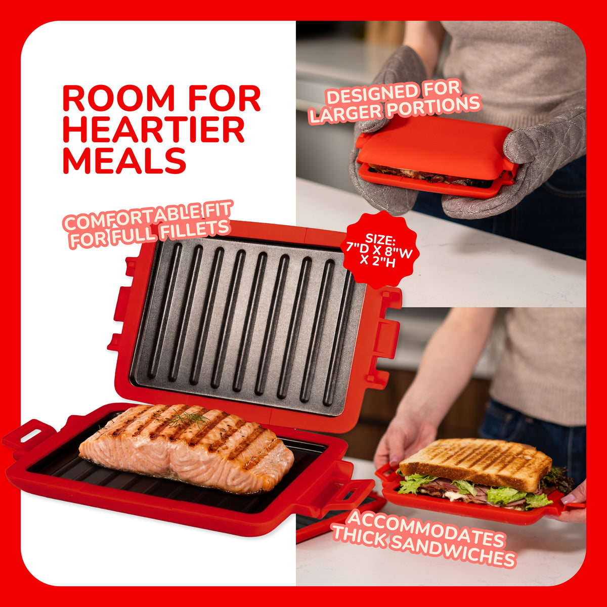 Micro Grill Max™ Mikrowellen-Grill & Sandwichmaker – Großer Mikrowellen-Grilltopf für Paninis, Steaks & Filets – Mikrowellengeeignet, BPA-frei, Spülmaschinenfest – Größere Abmessungen für großes Brot & Mahlzeiten