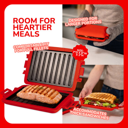 Micro Grill Max™ Mikrowellen-Grill & Sandwichmaker – Großer Mikrowellen-Grilltopf für Paninis, Steaks & Filets – Mikrowellengeeignet, BPA-frei, Spülmaschinenfest – Größere Abmessungen für großes Brot & Mahlzeiten