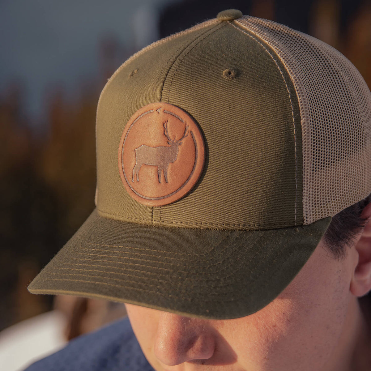 Elk Leather Patch Trucker Hat