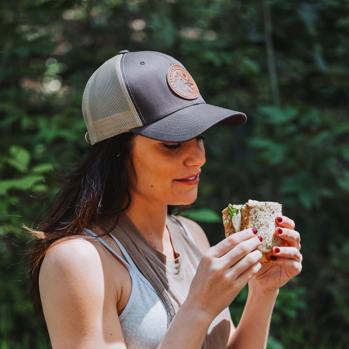 Mountain Escape Leather Patch Trucker Hat