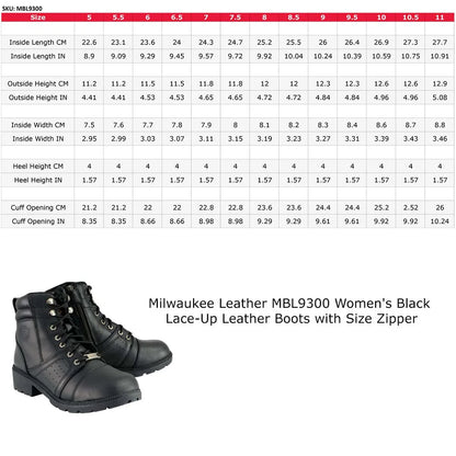Milwaukee Leather Women's Side Zip Lace Up Motorcycle Boots