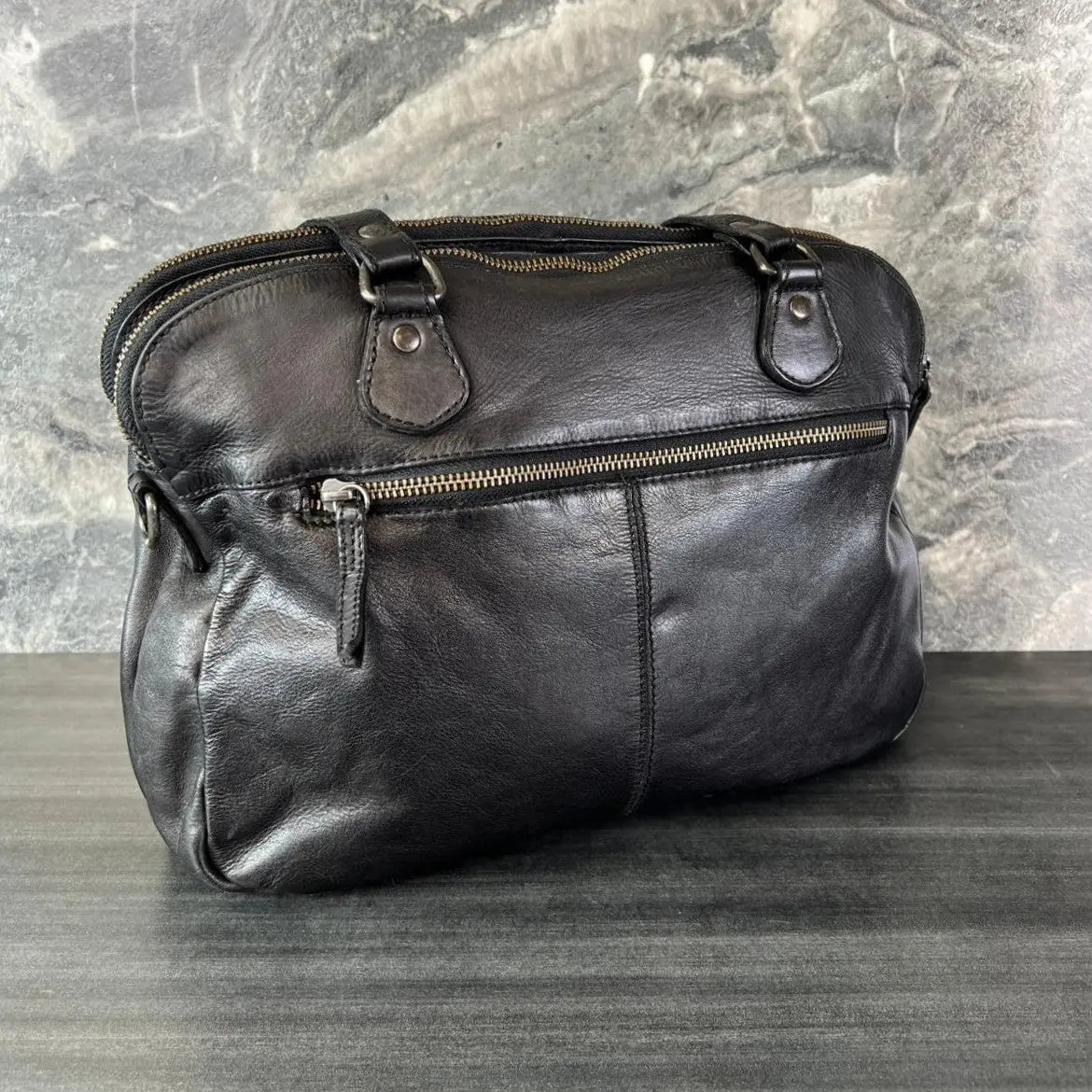 MET Leather Handbag with Dual Handles and Front Zipper Pockets