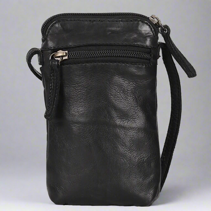 MET Small Leather Crossbody Bag | Compact Phone Bag with Front & Back Pockets