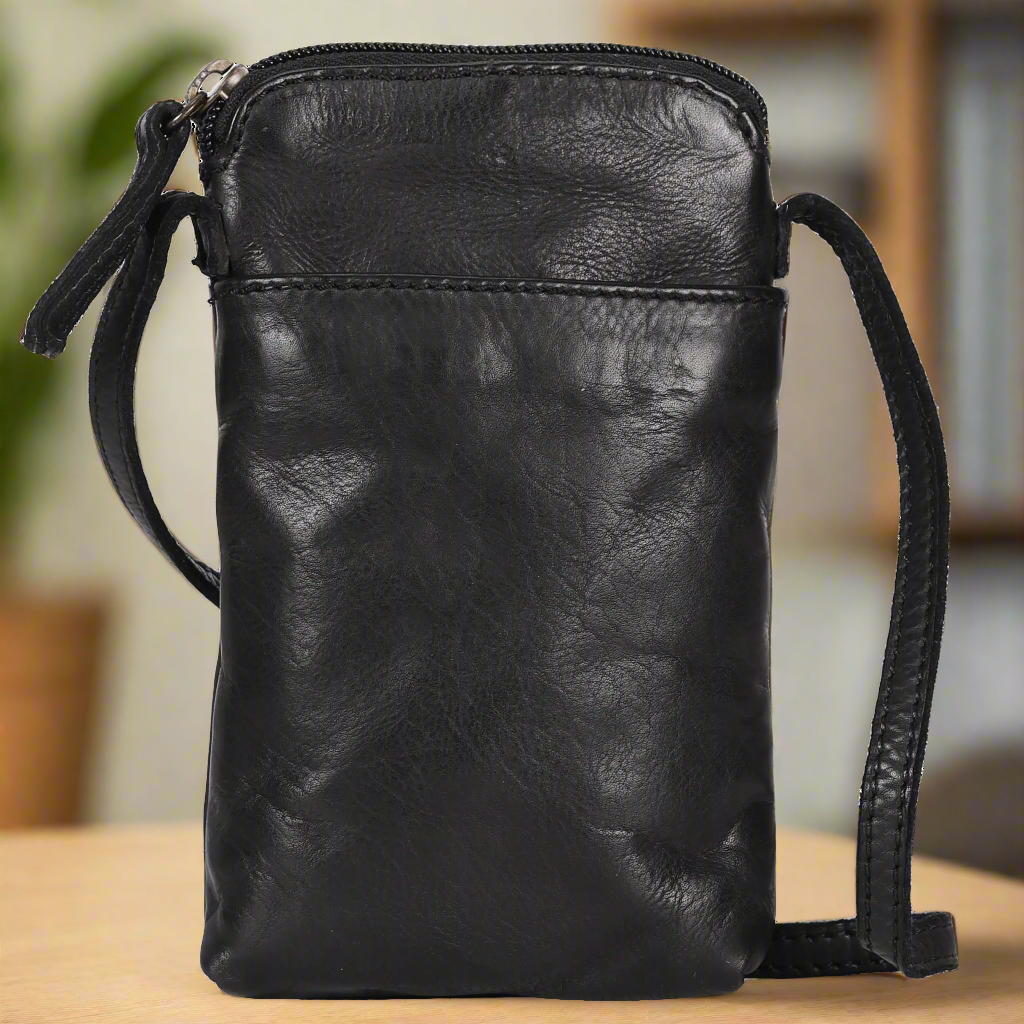 MET Small Leather Crossbody Bag | Compact Phone Bag with Front & Back Pockets