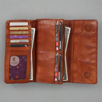 MET Women's Magnet Closure Trifold Leather Wallet