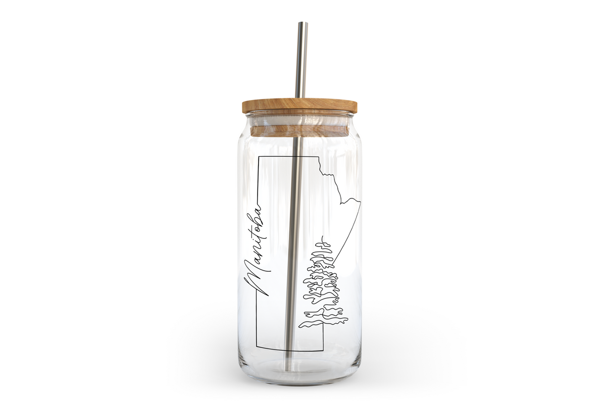 Manitoba Line Art Glass Can with Bamboo Lid