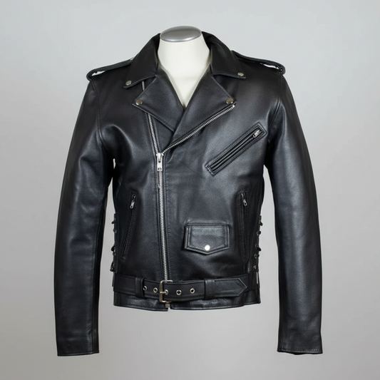 Men's Tall Classic Side Lace Leather Motorcycle Jacket