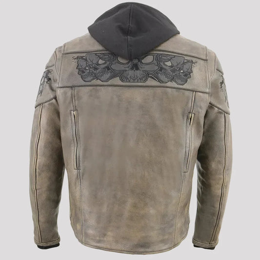 Milwaukee Leather Men's Crossover Scooter Jacket w/ Reflective Skulls & Full Sleeve Removable Hoodie