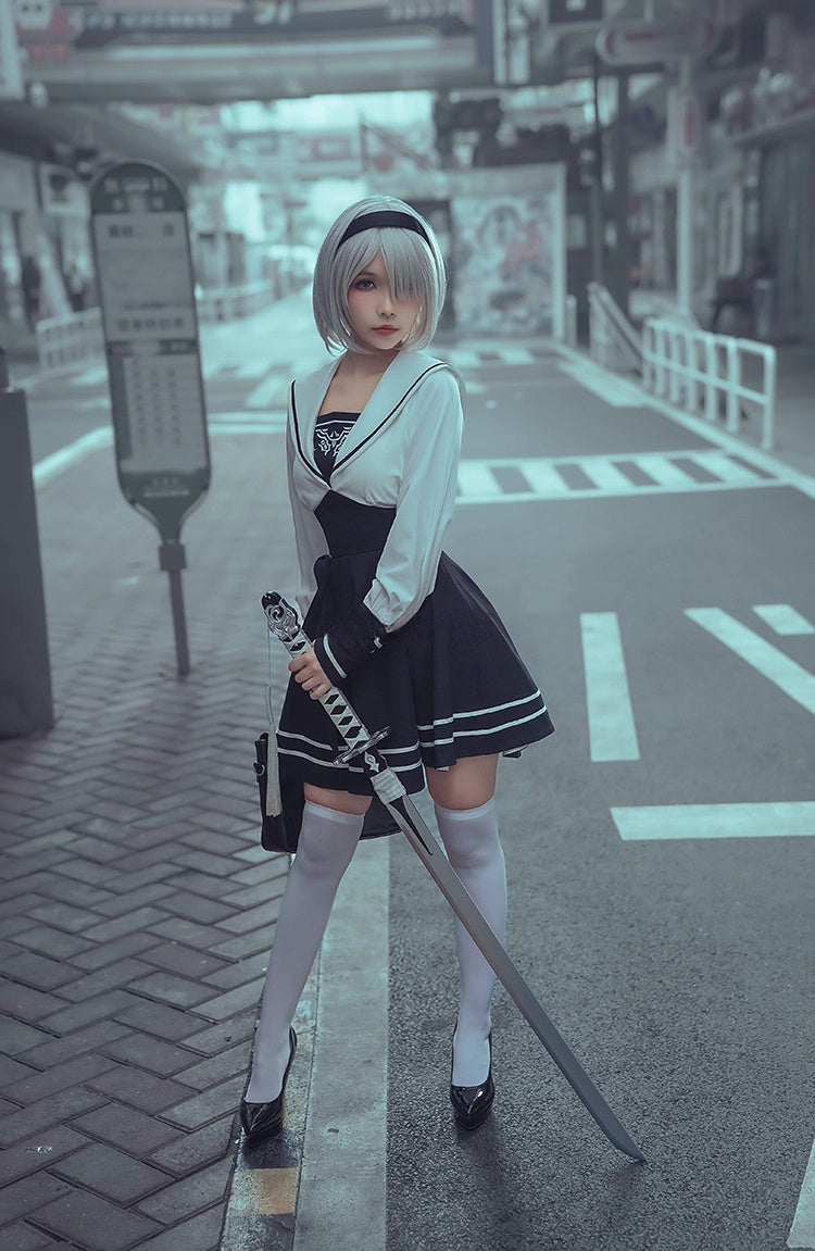 2B Cosplay Dress Halloween Costume Set Anime Sailor Style Costume