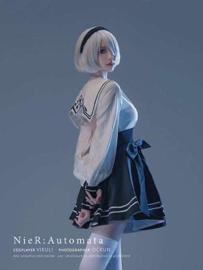 2B Cosplay Dress Halloween Costume Set Anime Sailor Style Costume