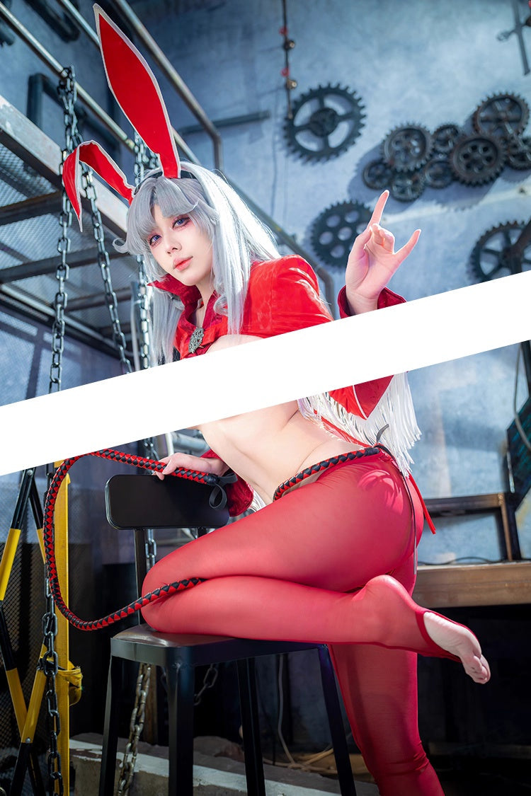 Wild Bunny Cow Girl PU Leather Jacket Sheer Sexy Ligerie Cosplay Costume Set