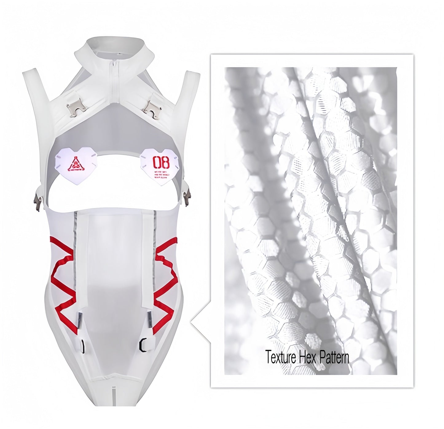 Tactical Anime Girl PU Leather Sheer Mesh Sexy Cosplay Bodysuit Costume White