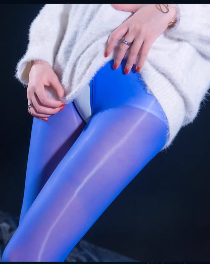 8D Oil Shine Pantyhose Tights with Double Zip