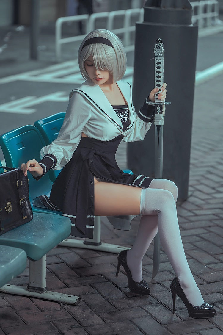 2B Cosplay Dress Halloween Costume Set Anime Sailor Style Costume