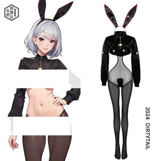 Bunny Girl Sexy Cute Costume PU Jacket Sheer Stockings Cosplay Lingerie Set